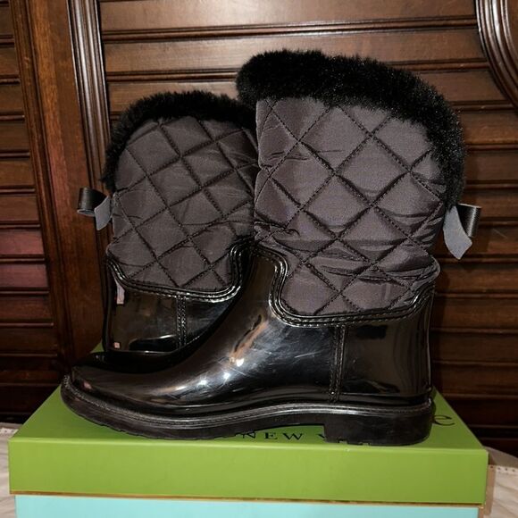 Kate Spade 9M Black Rubber Fleece Faux Fur Lined Rain Winter Pull-On Boots - Picture 7 of 15